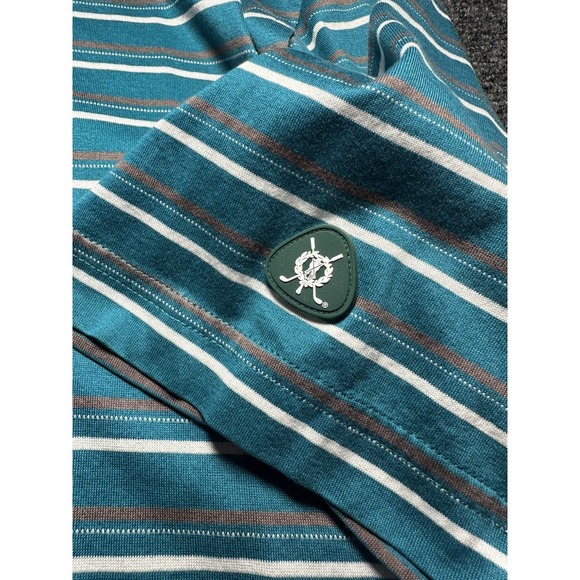 Brooks Brothers St. Andrews Links Mens Teal Gray Striped Polo Golf Shirt Large - Picture 2 of 7